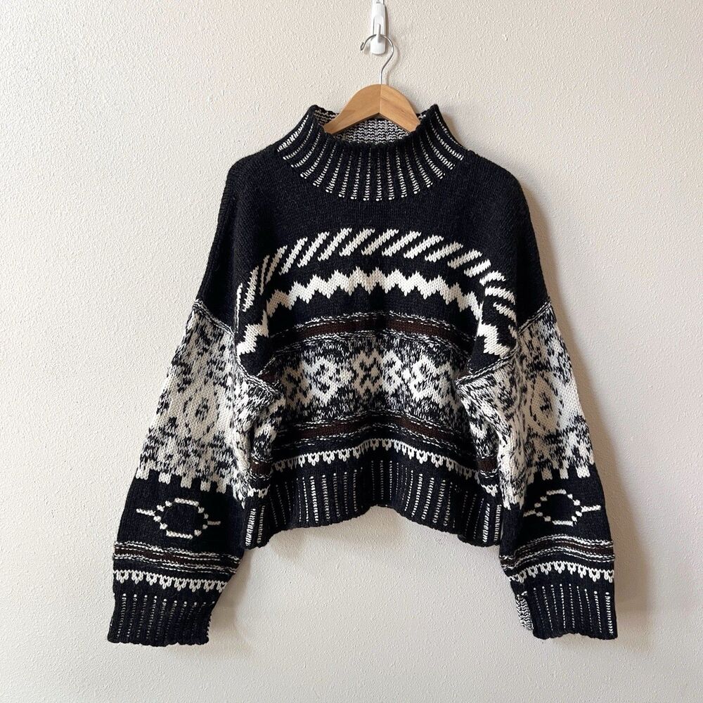 NYMaNE Nadia Sweater M/L Alpaca Andean Wool Blend Handknit Geometric $428